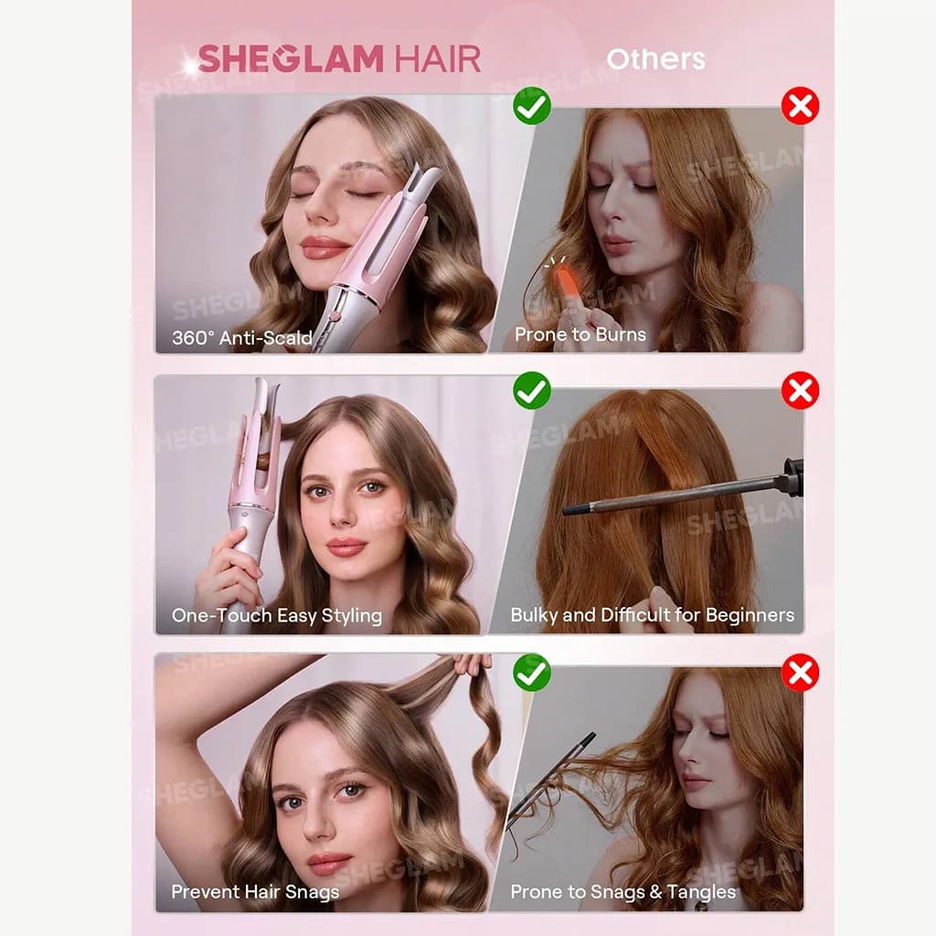 فر کننده مو شیگلم صورتی SHEGLAM سایز 25 میل — تصویر ۴