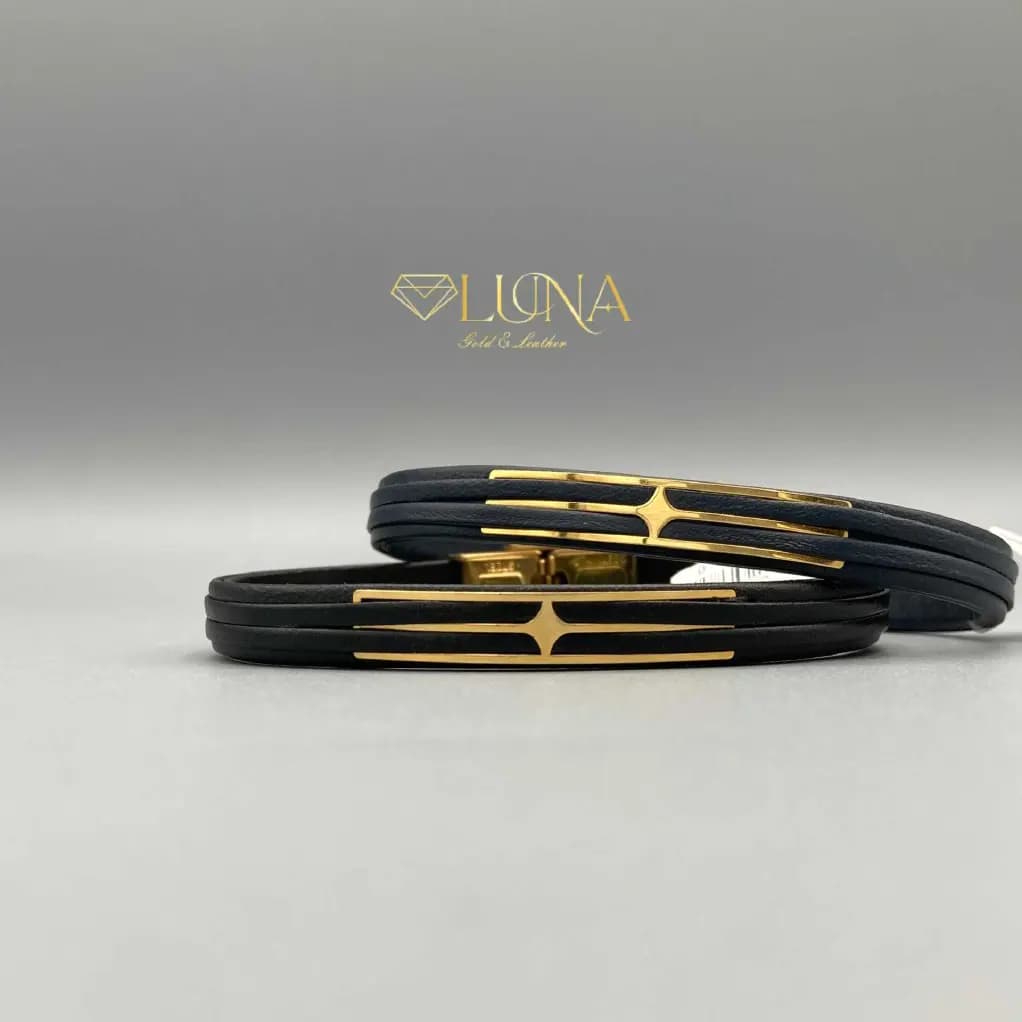 دستبند چرم و طلا ستاره