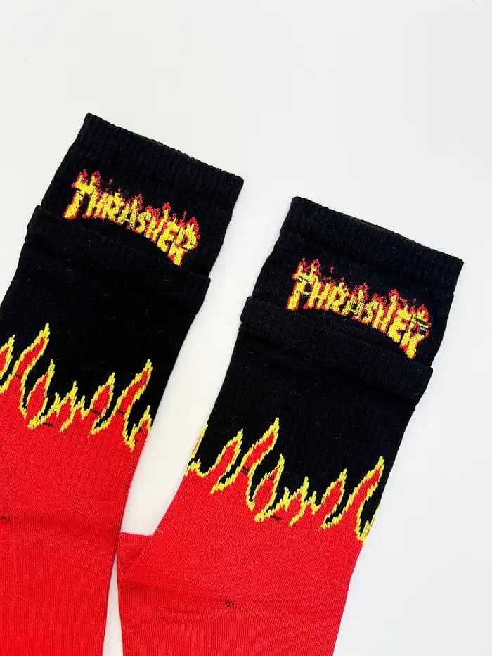 جوراب ساق بلند دوکش طرح Thrasher یونیسکس — تصویر ۳