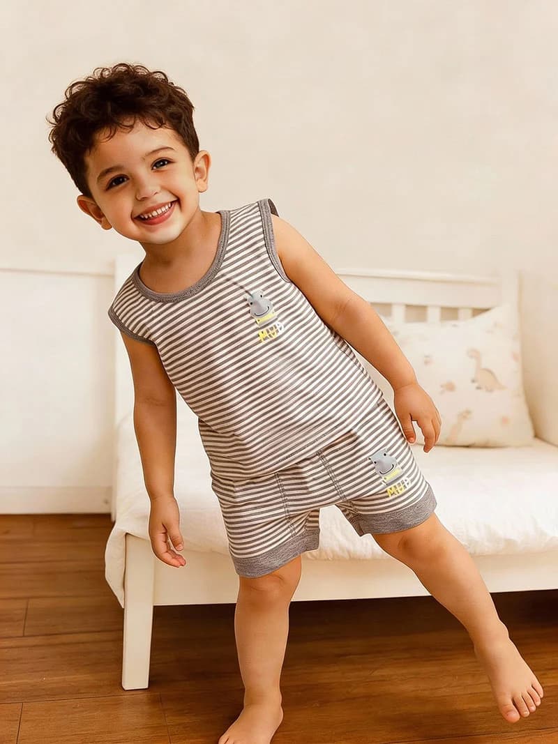 رکابی و شورت پسرانه رینگی طوسی