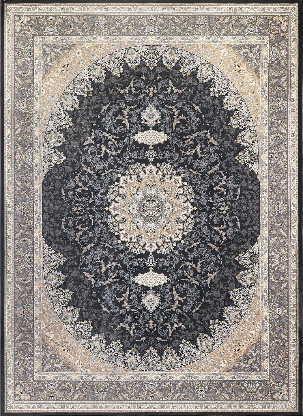 فرش ماشینی کلاسیک کیان مدل سارا خاکستری ۱۲۰۰ شانه