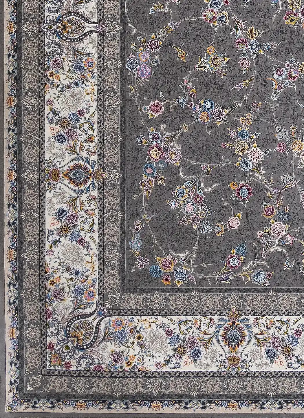 فرش ماشینی افشان کیان مدل بهار طوسی ۱۲۰۰ شانه — تصویر ۲