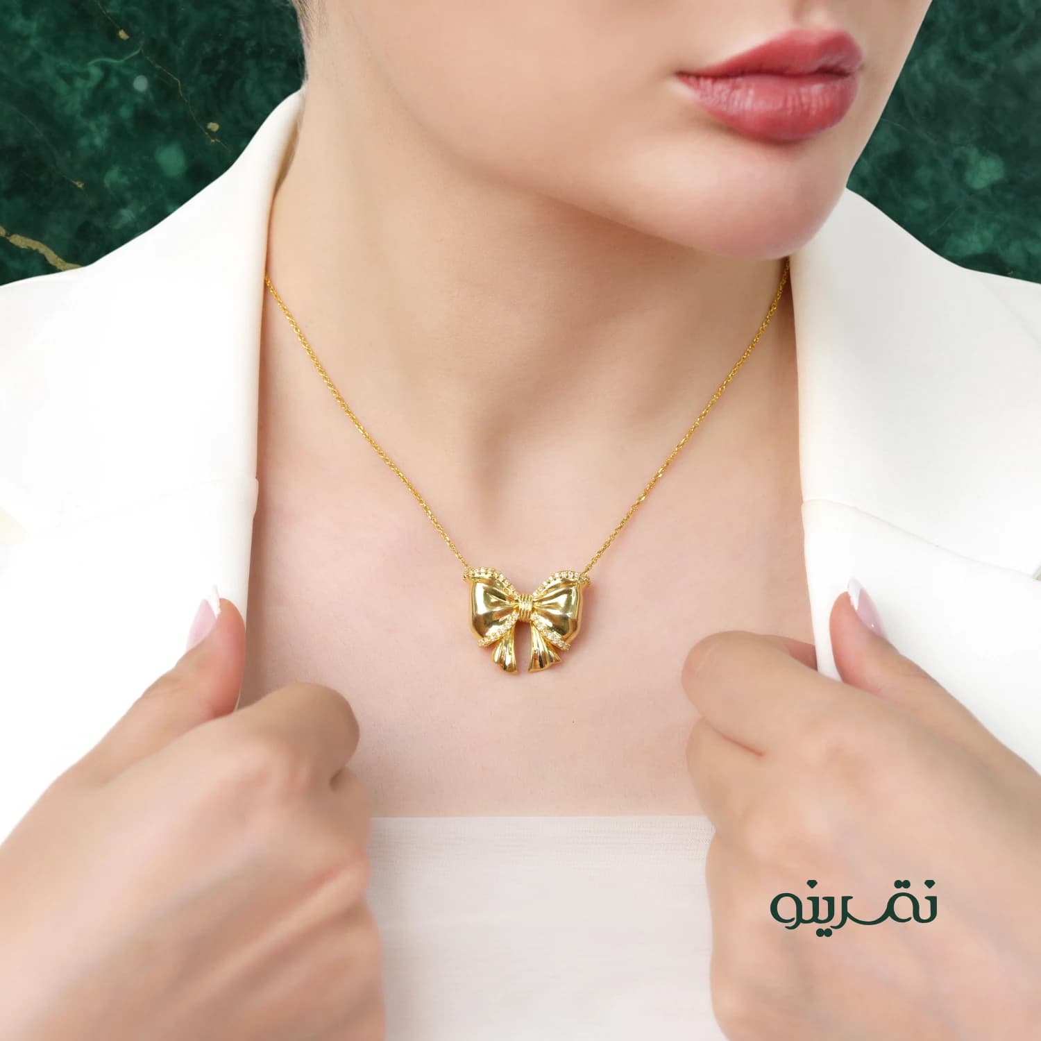 گردنبند نقره زنانه پاپیون طلایی مدل KICR B1 T — تصویر ۲