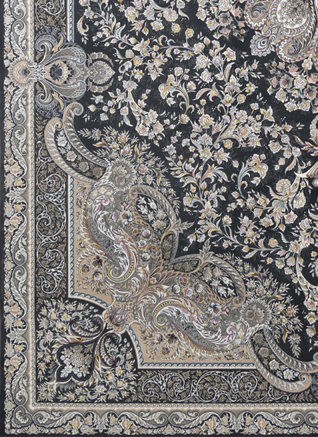 فرش ماشینی کلاسیک کیان مدل ایزابلا خاکستری ۱۲۰۰ شانه — تصویر ۳