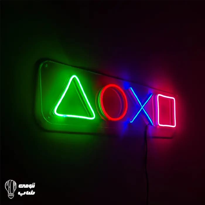 تابلو نئون پلی استیشن (PlayStation) طرح دکمه‌های دسته بازی | نئومی شاپ