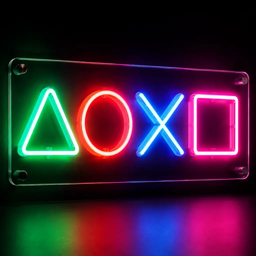 تابلو نئون پلی استیشن (PlayStation) طرح دکمه‌های دسته بازی | نئومی شاپ — تصویر ۴
