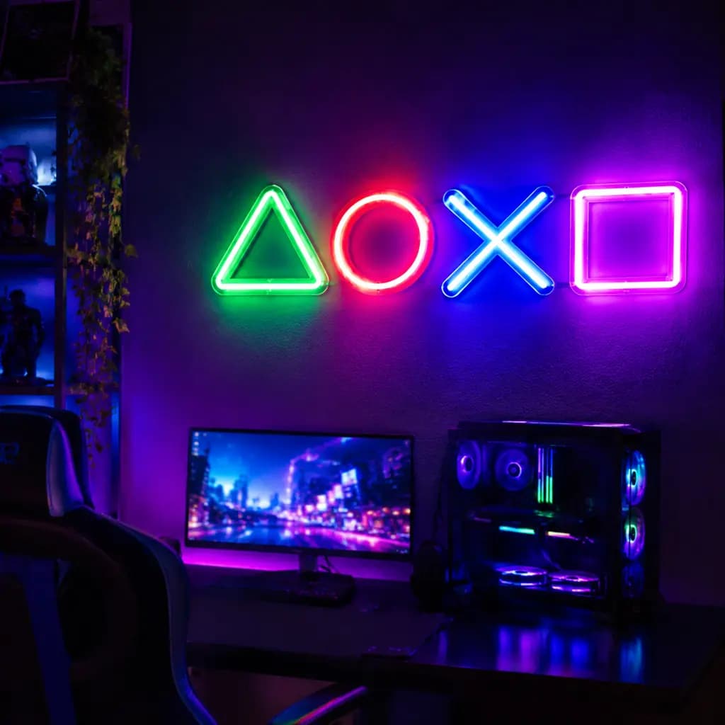 تابلو نئون پلی استیشن (PlayStation) طرح دکمه‌های دسته بازی | نئومی شاپ — تصویر ۳