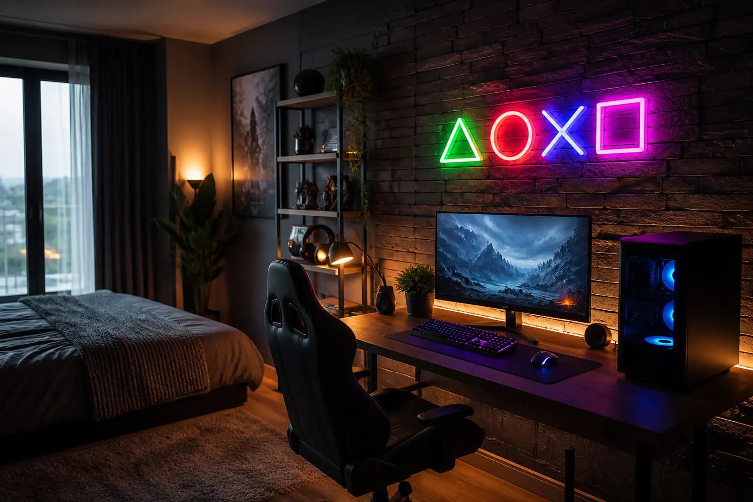 تابلو نئون پلی استیشن (PlayStation) طرح دکمه‌های دسته بازی | نئومی شاپ — تصویر ۲