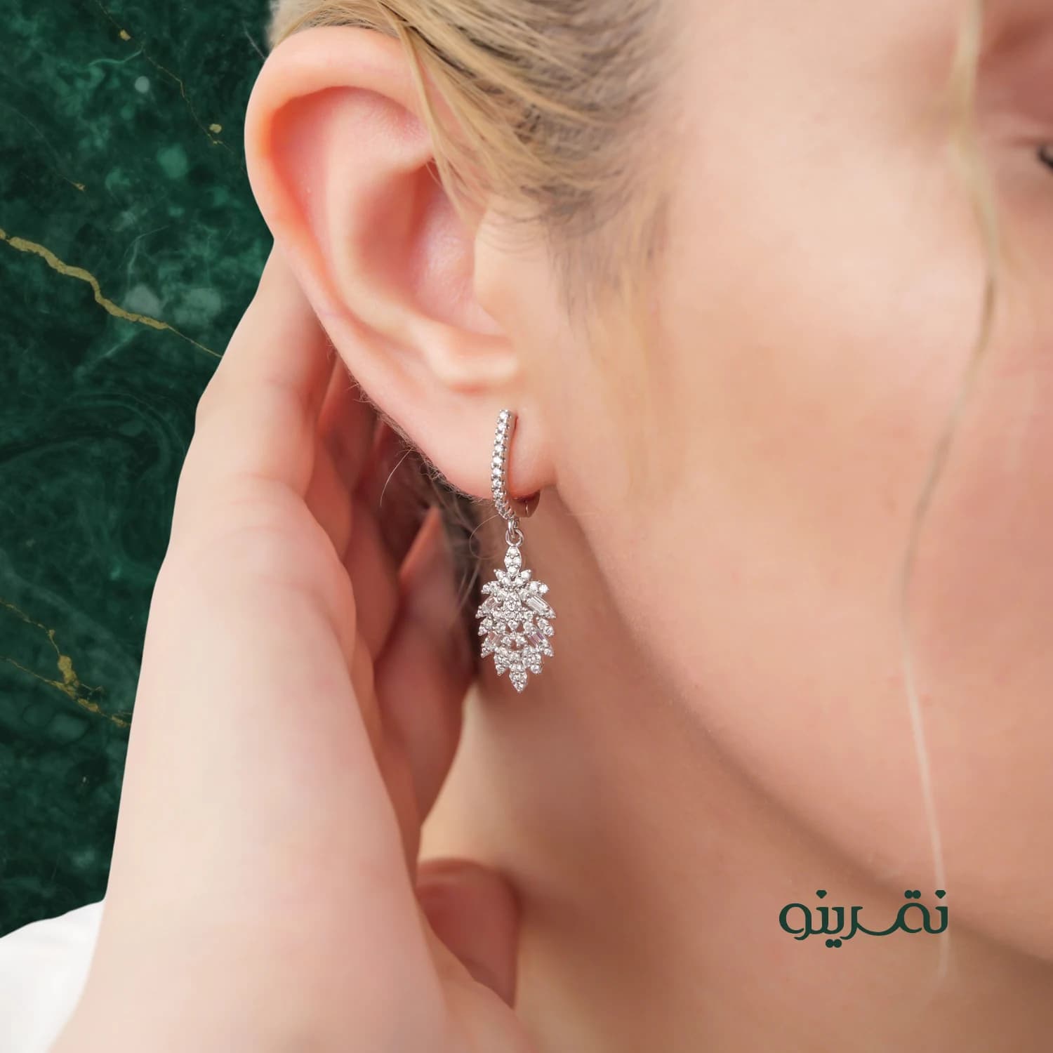 گوشواره نقره زنانه مجلسی جواهری مدل EI E16 — تصویر ۳