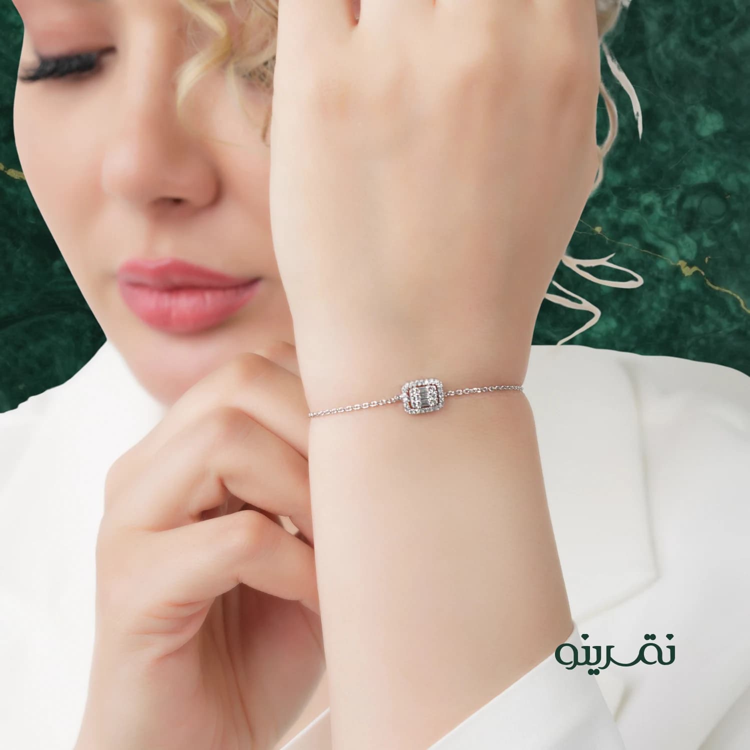 دستبند نقره زنانه زنجیری امرالدکات مدل BIC E66 — تصویر ۲