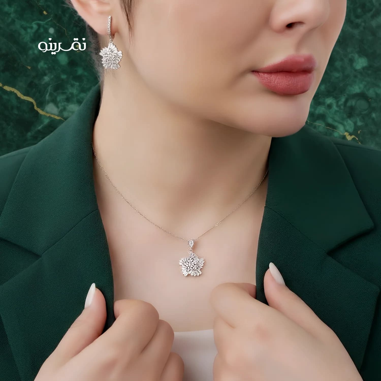 نیم ست نقره زنانه جواهری مجلسی مدل NI S24 — تصویر ۲