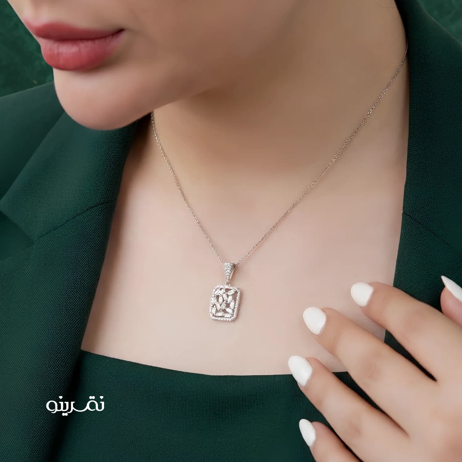 نیم ست نقره زنانه جواهری مدل NI E28 — تصویر ۴