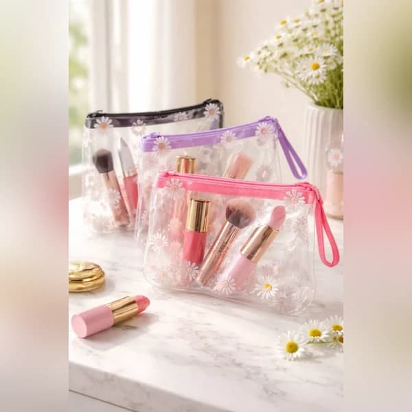 کیف آرایشی شفاف بابونه بزرگ و جادار