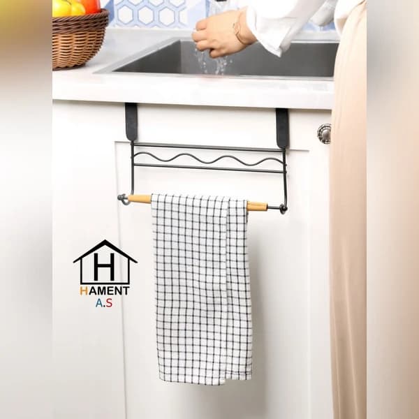 آویز حوله و دستمال کابینتی دسته چوبی — تصویر ۲