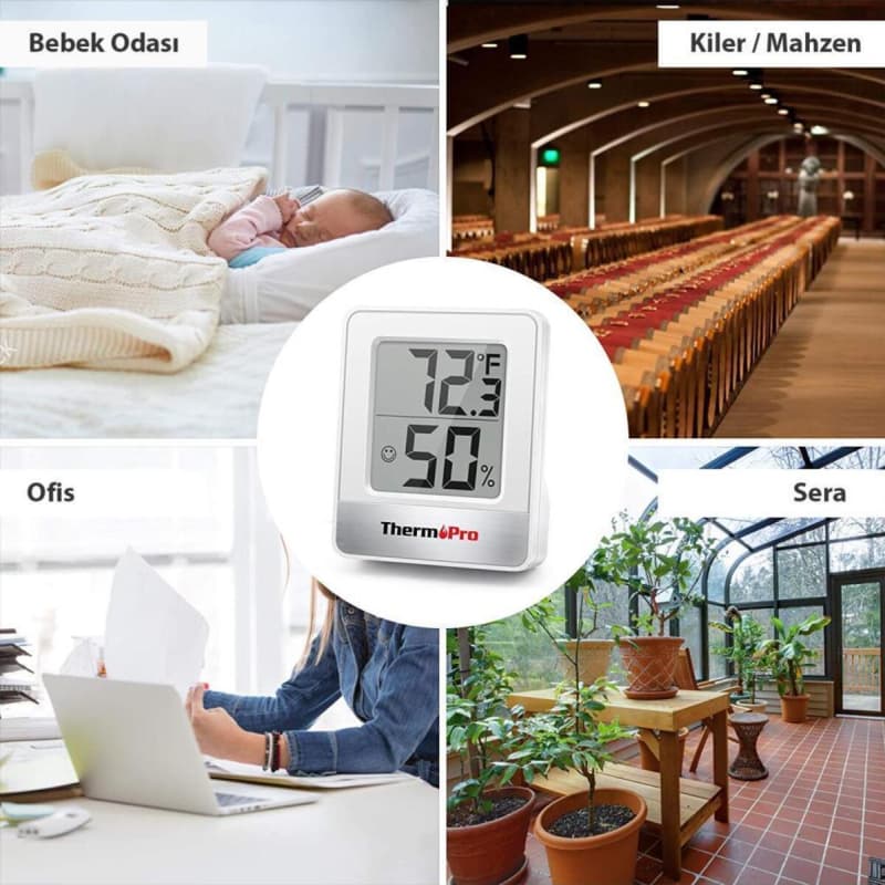پک 4 عددی ترمومتر دیجیتال ThermoPro TP49W | اندازه‌گیری دما و رطوبت محیط داخلی | طراحی کوچک و قابل حمل | نمایش سریع و دقیق شرایط محیطی | ابزار کاربردی برای خانه، دفتر و محیط‌های آموزشی — تصویر ۶