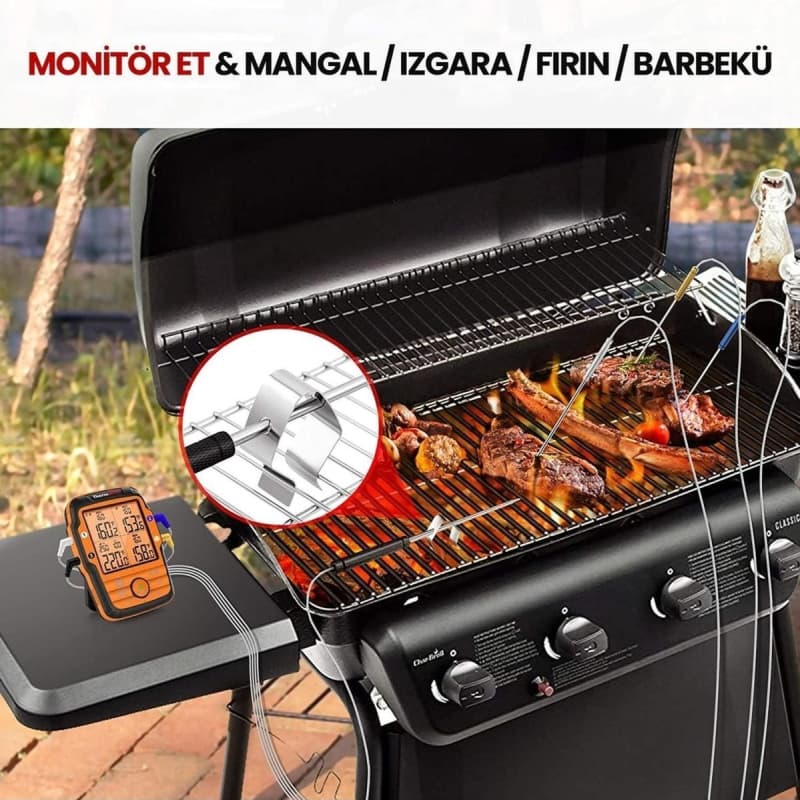 ترمومتر حرفه‌ای ThermoPro TP27C | بی‌سیم با برد 150 متر | مجهز به آلارم و نور پس‌زمینه | دارای 4 پروب استیل ضد زنگ | نمایش سریع و دقیق دما | مناسب برای فر و پخت انواع گوشت و غذا — تصویر ۲