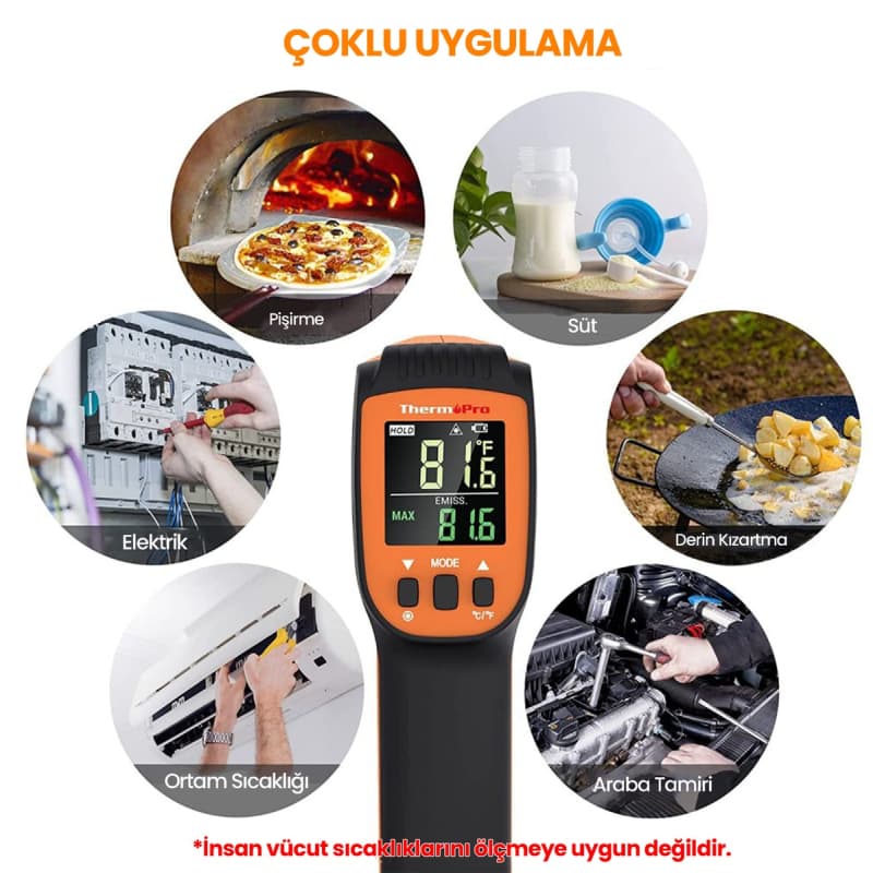 ترمومتر صنعتی ThermoPro TP450 | ضد شوک و مقاوم | لیزر دوگانه مادون قرمز | اندازه‌گیری دما از -50 تا 550 درجه سانتی‌گراد | ترمومتر غیرتماسی برای مواد جامد و مایعات | ابزار حرفه‌ای برای صنایع و آشپزخانه — تصویر ۲