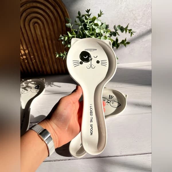 جا قاشقی کنار گازی طرح گربه سرامیکی — تصویر ۲
