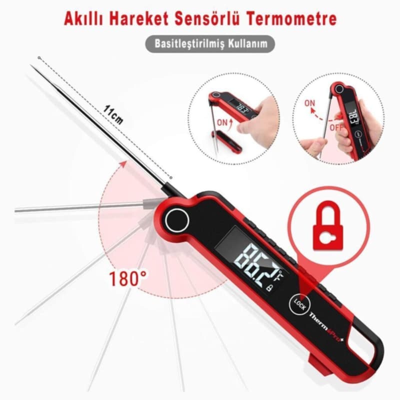 ترمومتر آشپزخانه ThermoPro TP620 | ضد آب و قابل شستشو | طراحی تاشو با صفحه نمایش LED | نمایش سریع و دقیق دما | مناسب برای پخت انواع غذا و گوشت | ابزار حرفه‌ای برای آشپزی خانگی و صنعتی — تصویر ۶