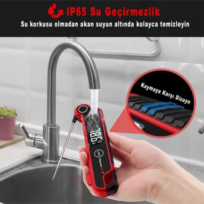 ترمومتر آشپزخانه ThermoPro TP620 | ضد آب و قابل شستشو | طراحی تاشو با صفحه نمایش LED | نمایش سریع و دقیق دما | مناسب برای پخت انواع غذا و گوشت | ابزار حرفه‌ای برای آشپزی خانگی و صنعتی — تصویر ۵
