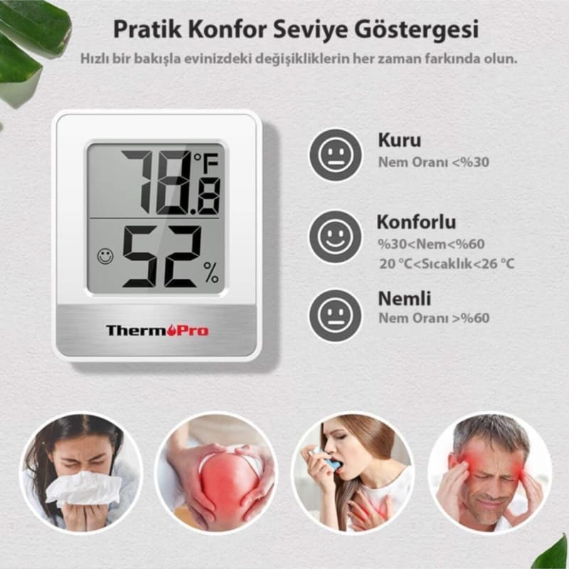 ترمومتر دیجیتال ThermoPro TP49W | اندازه‌گیری دما و رطوبت محیط داخلی | طراحی کوچک و قابل حمل | نمایش سریع و دقیق شرایط محیطی | ابزار کاربردی برای خانه، دفتر و محیط‌های آموزشی — تصویر ۳