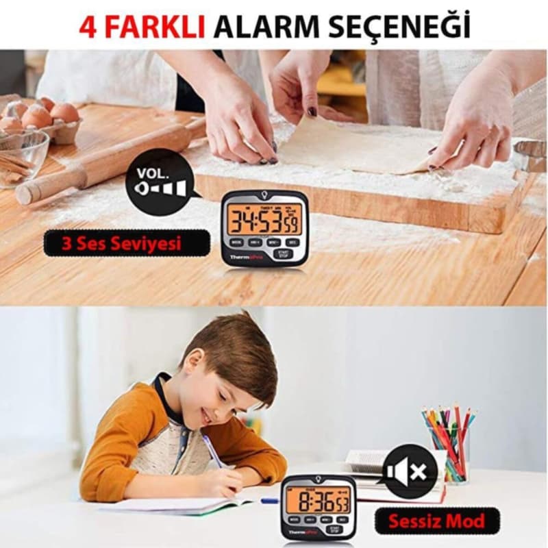 تایمر دیجیتال ThermoPro TM01 | مجهز به آلارم و نور پسزمینه | دارای کرنومتر و شمارش معکوس | مناسب برای آشپزخانه، ورزش و مطالعه | ابزار حرفهای برای مدیریت زمان و افزایش بهرهوری — تصویر ۳