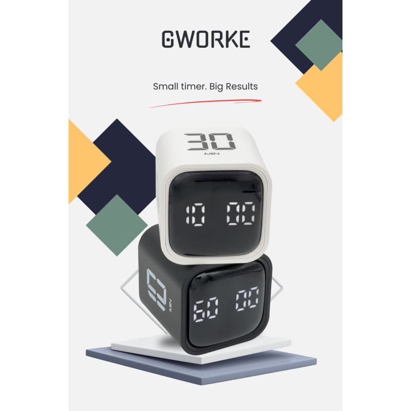 تایمر مکعبی Gworke GT-1 | تایمر Flip برای مدیریت زمان | مناسب برای مطالعه، امتحان و کارهای روزانه | کاربردی در آشپزخانه و محیط‌های آموزشی | طراحی سبک و قابل حمل | ابزار حرفه‌ای برای روش پومودورو و افز — تصویر ۵