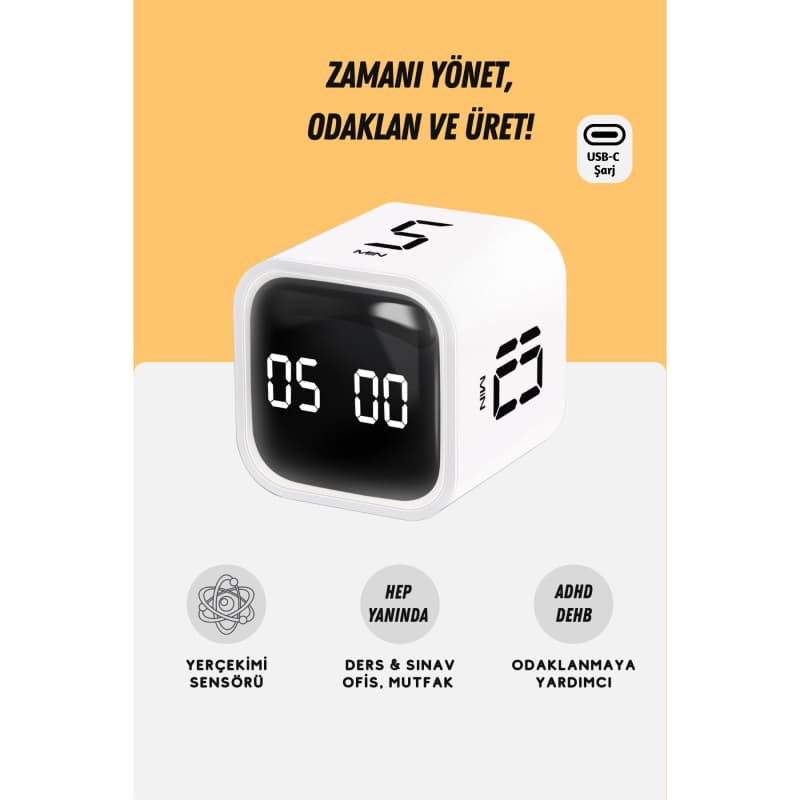 تایمر مکعبی Gworke GT-1 | تایمر Flip برای مدیریت زمان | مناسب برای مطالعه، امتحان و کارهای روزانه | کاربردی در آشپزخانه و محیط‌های آموزشی | طراحی سبک و قابل حمل | ابزار حرفه‌ای برای روش پومودورو و افز