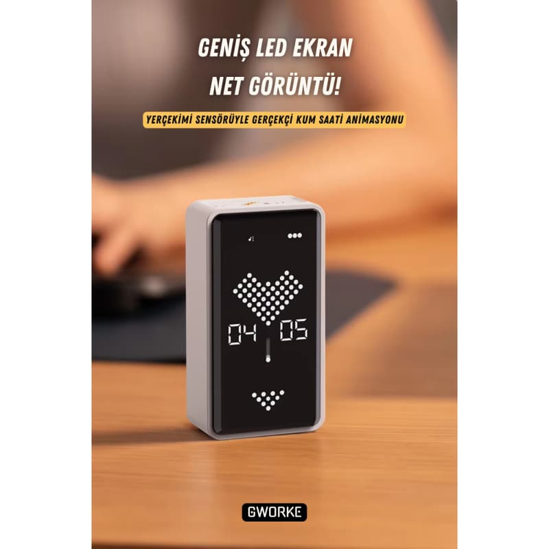 تایمر دیجیتال Gworke GT-3 | طراحی به شکل ساعت شنی | مدیریت زمان به روش پومودورو | مناسب برای مطالعه، تمرکز و آشپزخانه | مجهز به کرنومتر و آلارم | ابزار کاربردی برای افزایش بهره‌وری دانشجویان و کارمندا — تصویر ۵