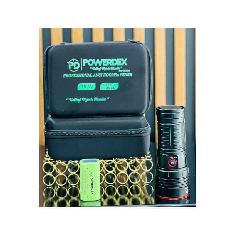 چراغ قوه حرفه‌ای Powerdex PD-10200 | توان 35 وات | شدت روشنایی 3500 لومن | مجهز به باتری قدرتمند 12800 میلی‌آمپر | قابلیت زوم حرفه‌ای | طراحی مقاوم و مناسب شکار | ابزار روشنایی پیشرفته برای سفر، کمپین — تصویر ۷