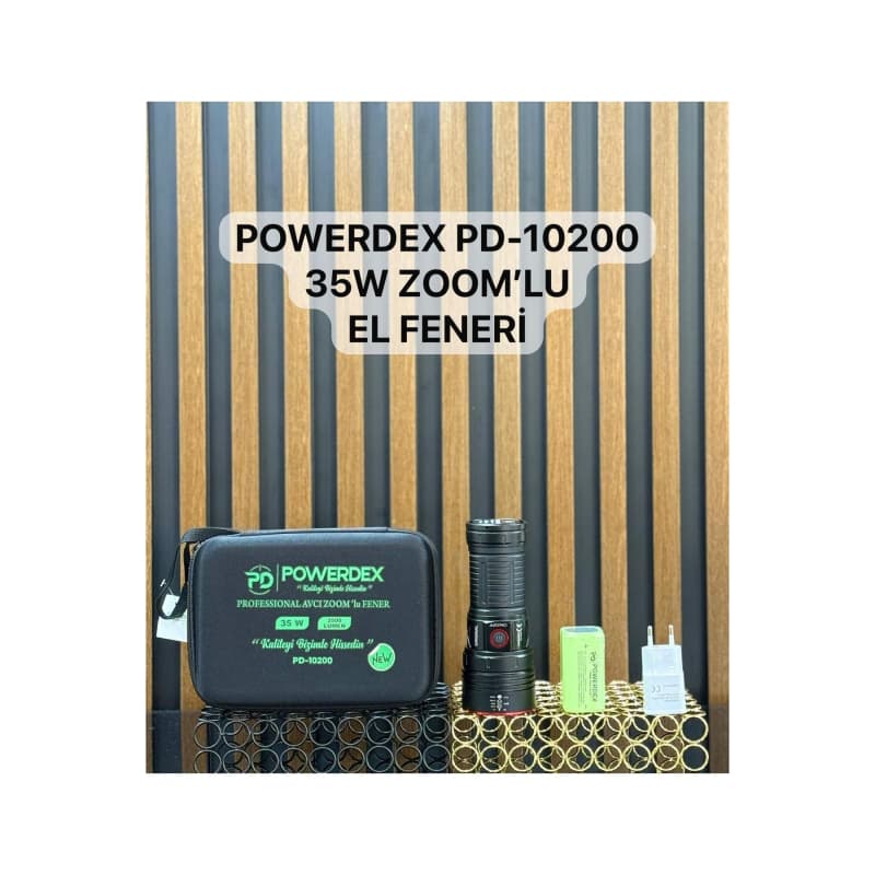 چراغ قوه حرفه‌ای Powerdex PD-10200 | توان 35 وات | شدت روشنایی 3500 لومن | مجهز به باتری قدرتمند 12800 میلی‌آمپر | قابلیت زوم حرفه‌ای | طراحی مقاوم و مناسب شکار | ابزار روشنایی پیشرفته برای سفر، کمپین