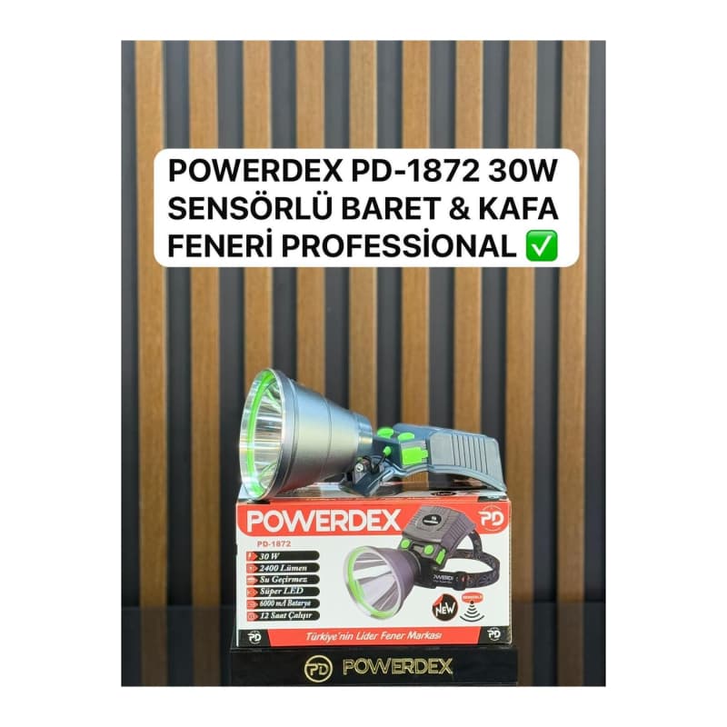 چراغ پیشانی Powerdex PD-1872 | توان 30 وات | شدت روشنایی 2400 لومن | شارژی و قابل استفاده مجدد | مجهز به سنسور روشن و خاموش | طراحی مقاوم و سبک | چراغ قوه حرفهای مناسب کوهنوردی، شکار، سفر و کمپینگ