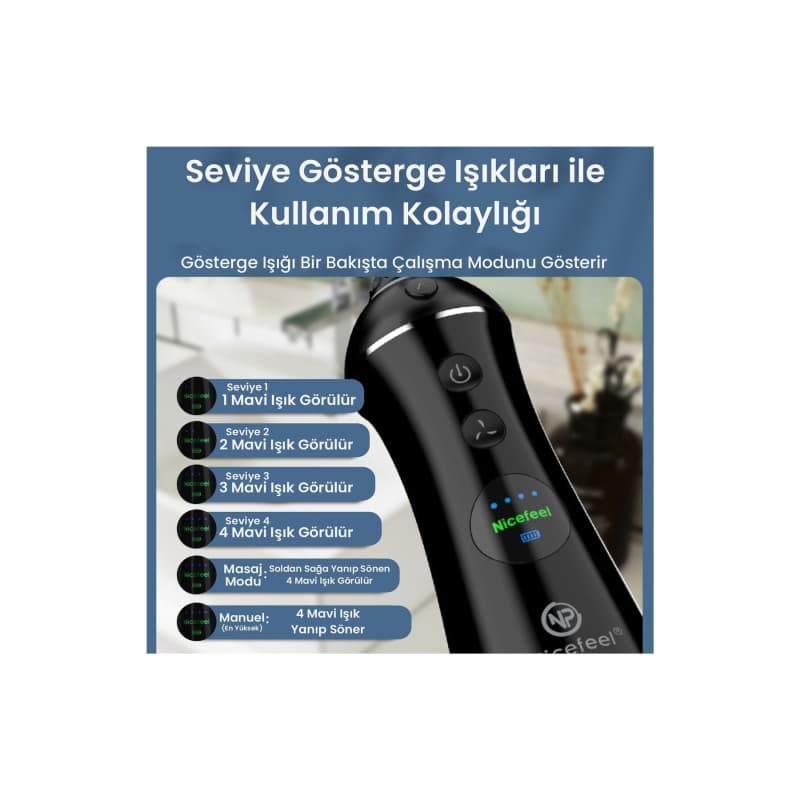 دستگاه شستشوی دهان NPO Nicefeel FC1596 | قابل حمل و شارژی | مجهز به ماساژ لثه | مناسب برای مراقبت از ارتودنسی و پروتز | طراحی ارگونومیک | فشار آب قابل تنظیم | انتخابی حرفه‌ای برای بهداشت کامل دهان و د — تصویر ۷