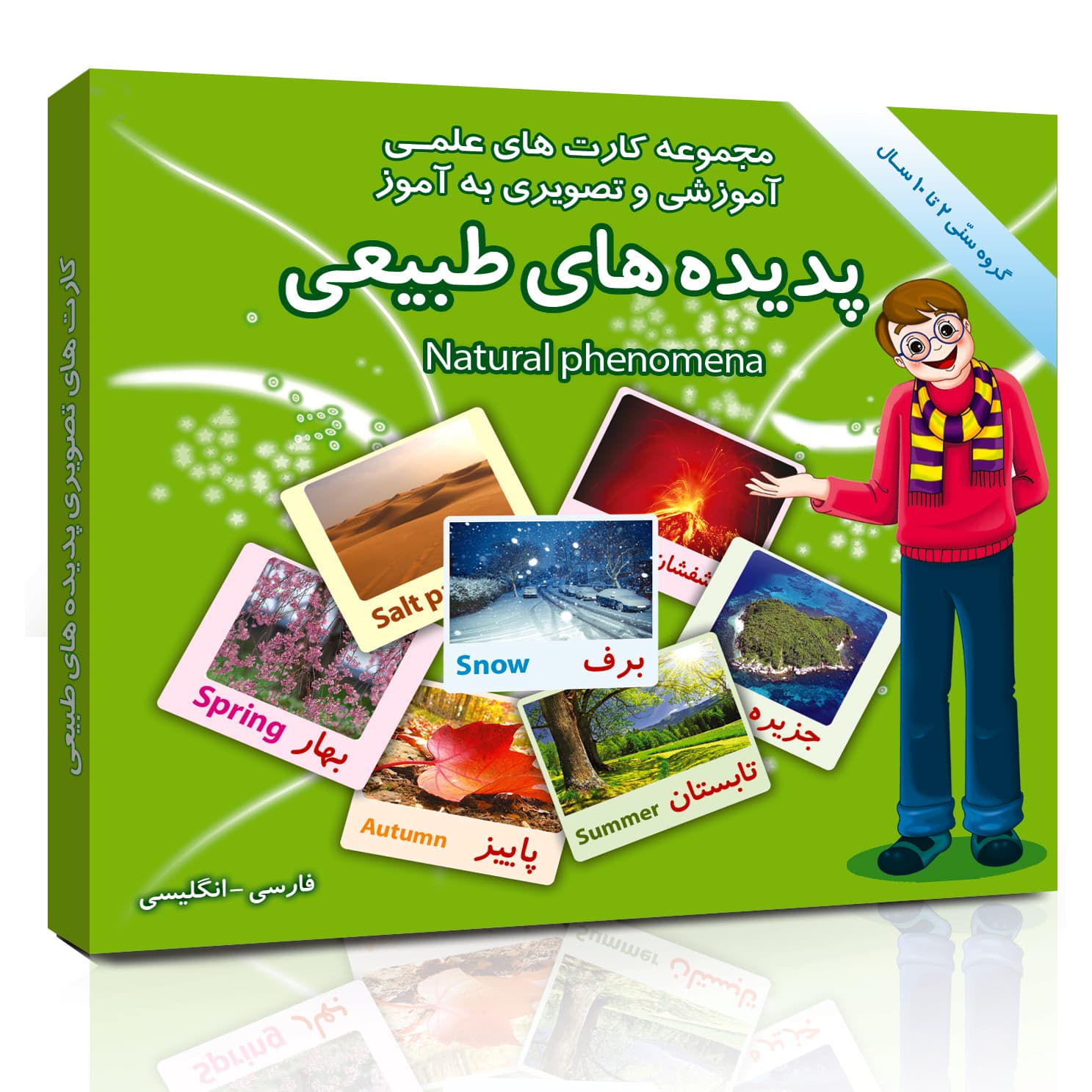 فلش کارت های علمی _ آموزشی و تصویری به آموز _ آشنایی با انواع پدیده های طبیعی ( دوزبانه)