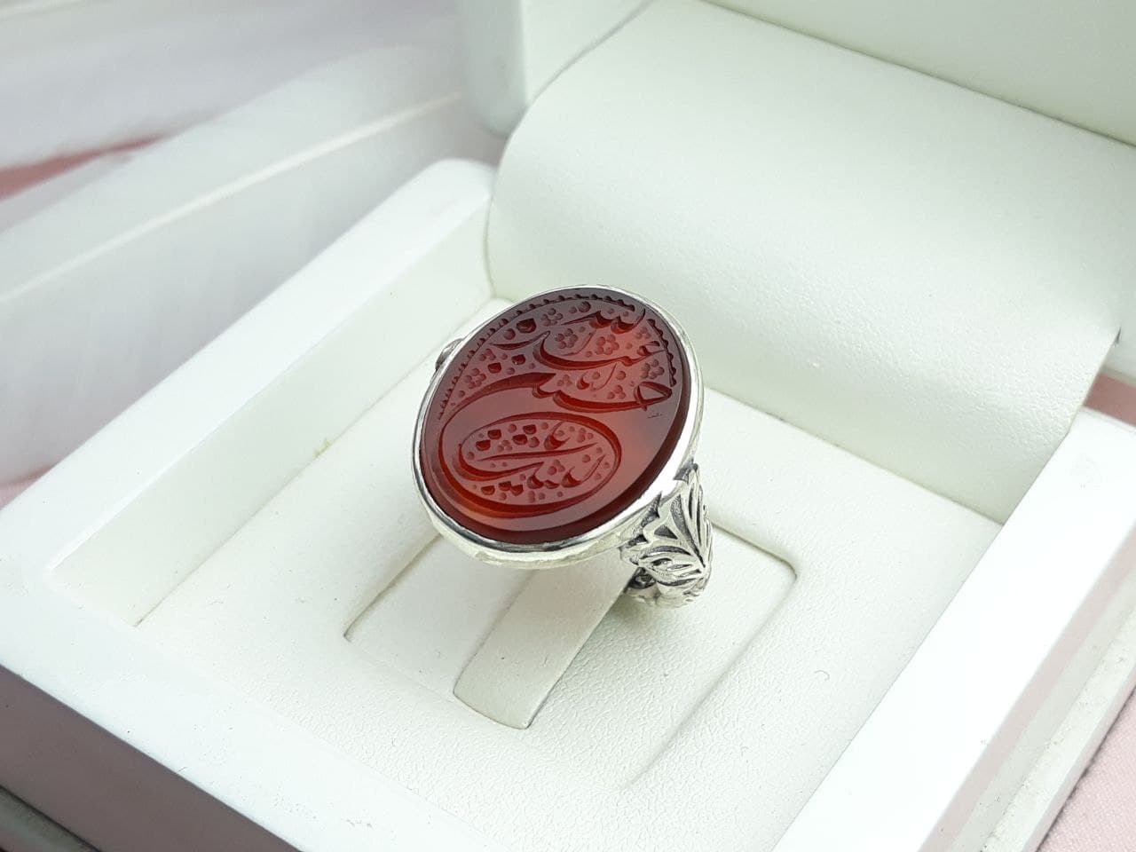 انگشتر لبیک یا اباعبدالله الحسین با عقیق سرخ 😍