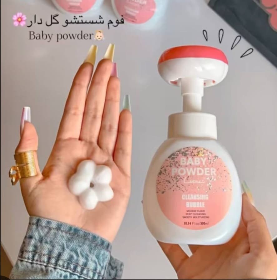 فوم شست و شو صورت گل دار شکوفه baby powder — تصویر ۲
