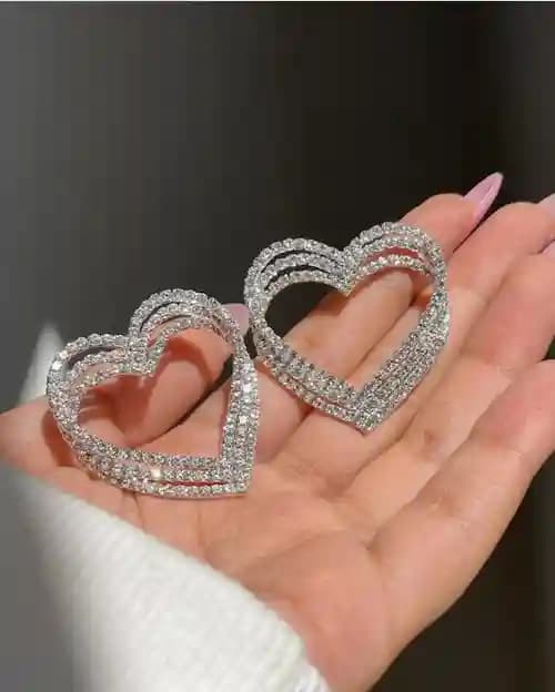 گوشواره مجلسی نگین دار قلبی — تصویر ۲