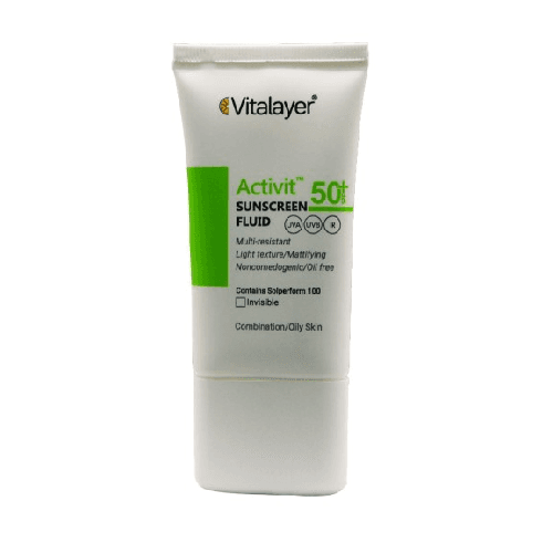 فلوئید ضد آفتاب پوست چرب اکتی ویت SPF50 بی رنگ 50 میل ویتالیر