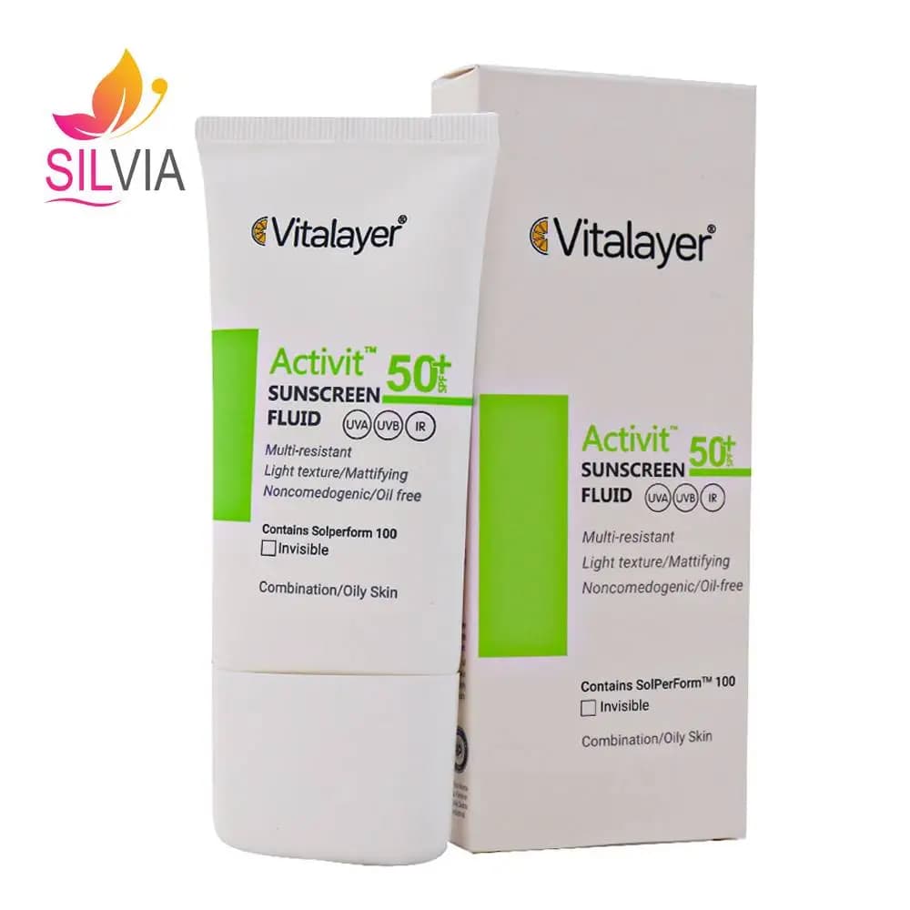 فلوئید ضد آفتاب پوست چرب اکتی ویت SPF50 بی رنگ 50 میل ویتالیر — تصویر ۳