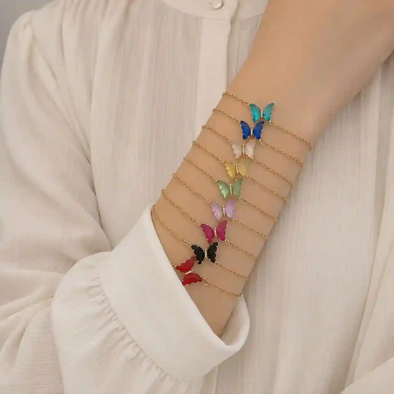 دستبند کریستالی پروانه رنگی
