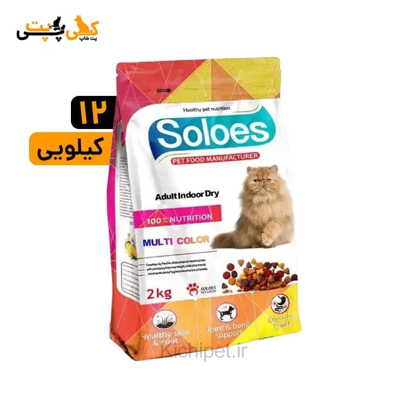 غذای خشک گربه Soloes Multicolor ایندور مولتی کالر – وزن 12 کیلوگرم