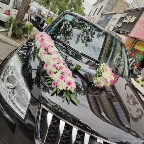 گل آرایی ماشین عروس صورتی کد 100