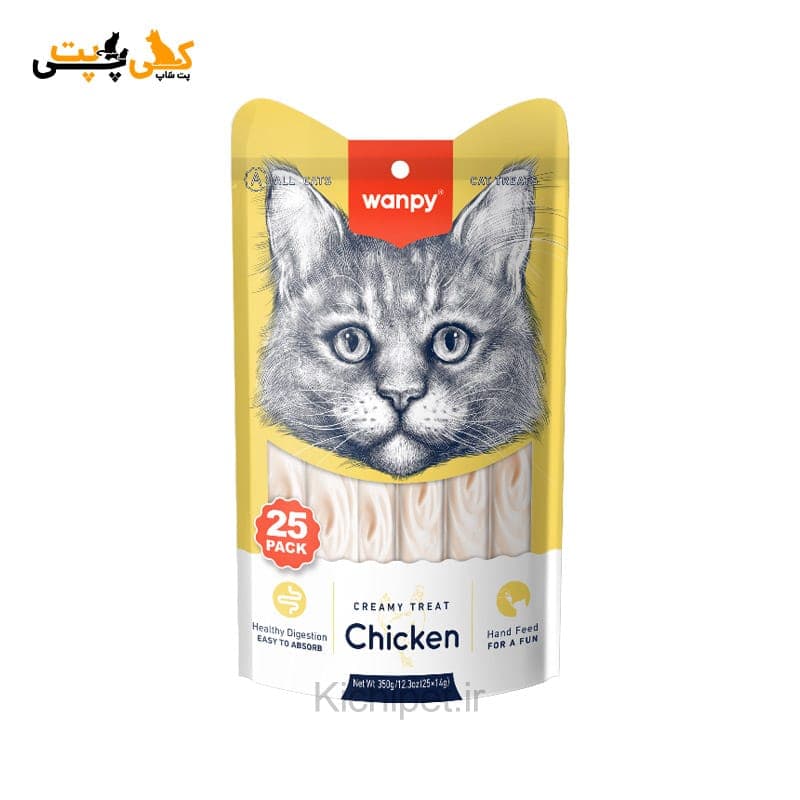بستنی گربه ونپی Wanpy با طعم مرغ – تعداد 25 عددی (350 گرمی)
