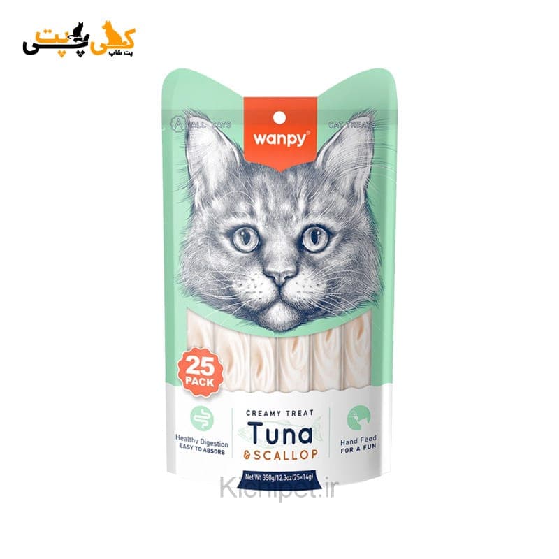 بستنی گربه ونپی Wanpy با طعم ماهی تن و صدف – تعداد 25 عددی (350 گرم)