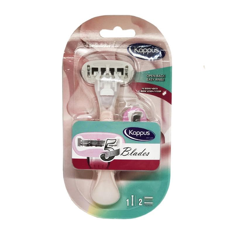 خودتراش پنج لبه صورتی همراه یدک کاپوس _ Kappus 5 Blades Surrounded Lubrication Strip