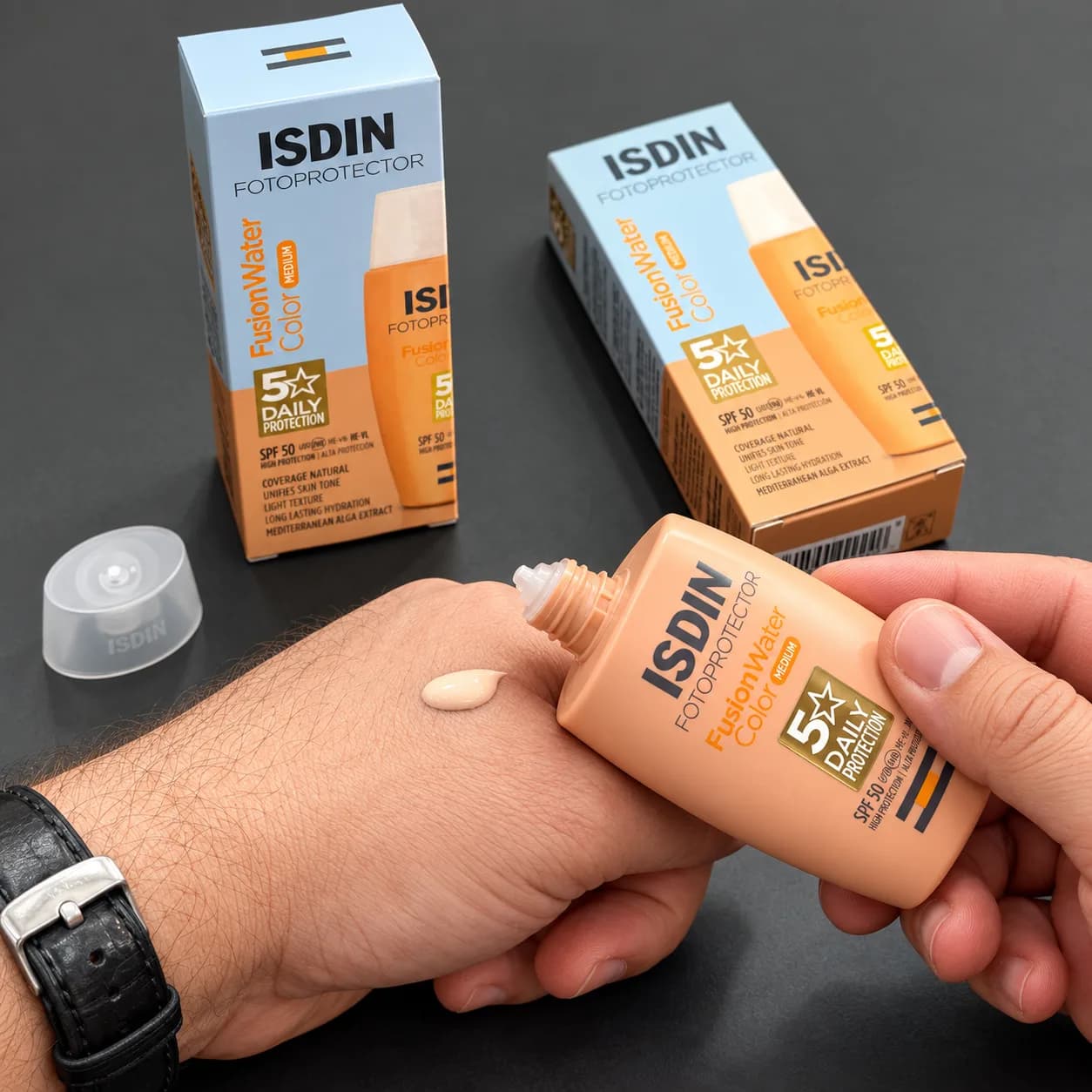 ضد آفتاب رنگی فیوژن واتر ایزدین ISDIN Medium SPF50 حجم 50 میلی لیتر — تصویر ۲