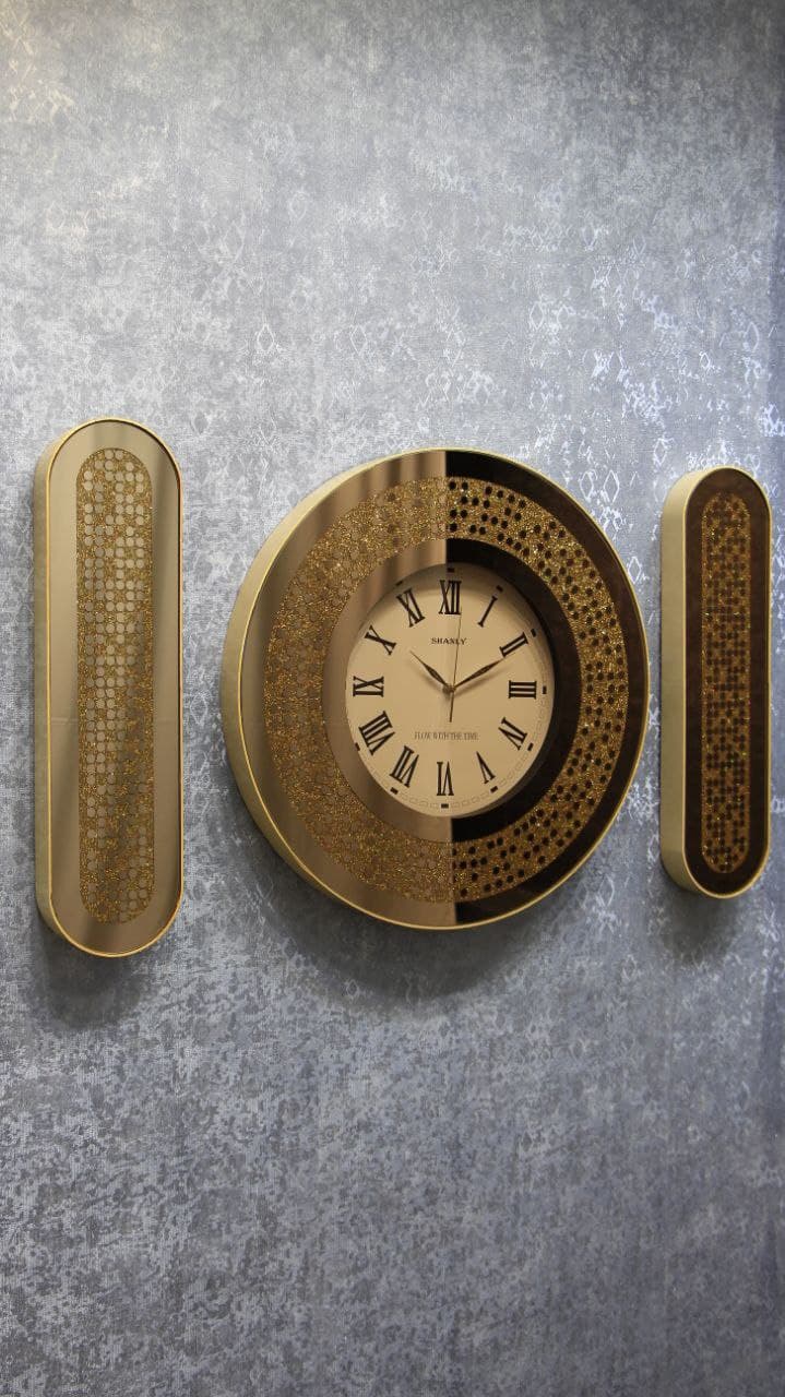 ساعت دیواری آینه ای طرح دایره ای برنز طلایی کد 1302 BG