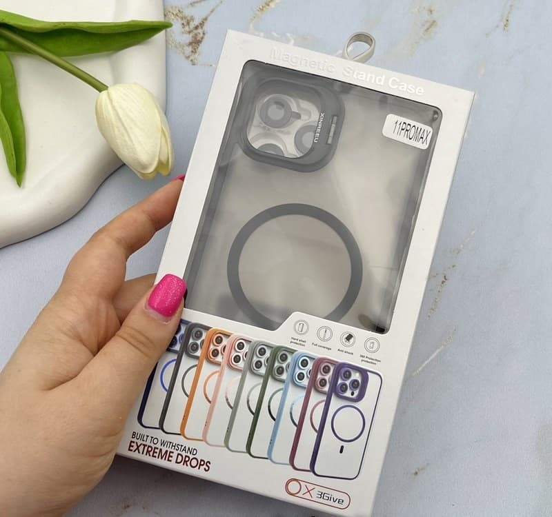 قاب گوشی متال کیس Metal اورجینال CASE PROمدلBRACKET طرح پشت طلق مات دور سیلیکونی استندشو فلزی مگ سیف دار محافظ لنزدار(سایر مدل آیفون )