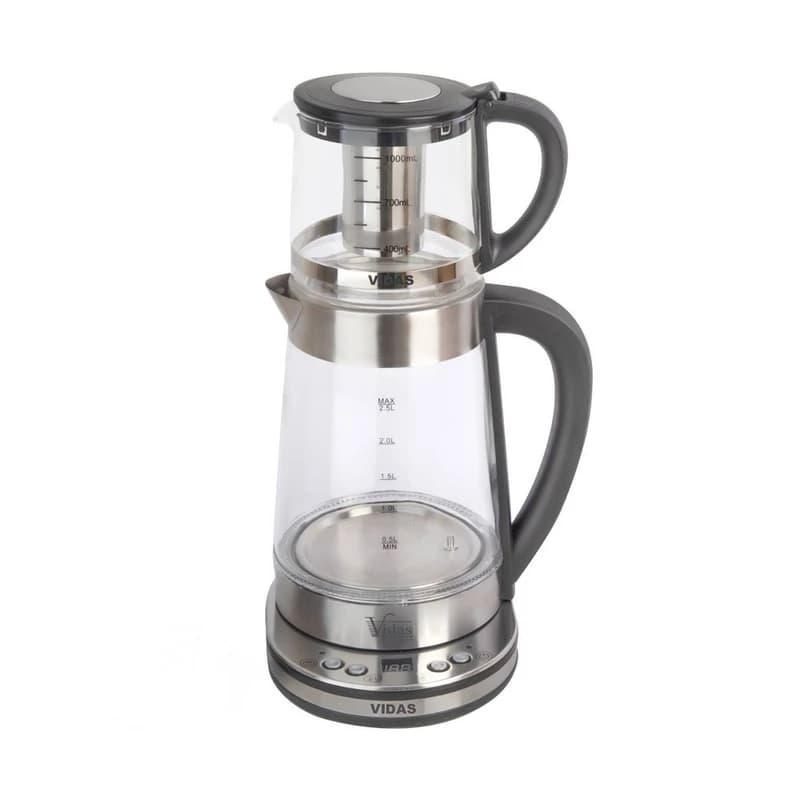 چای ساز ویداس مدل VIR-2086 روهمی با کتری شیشه ای