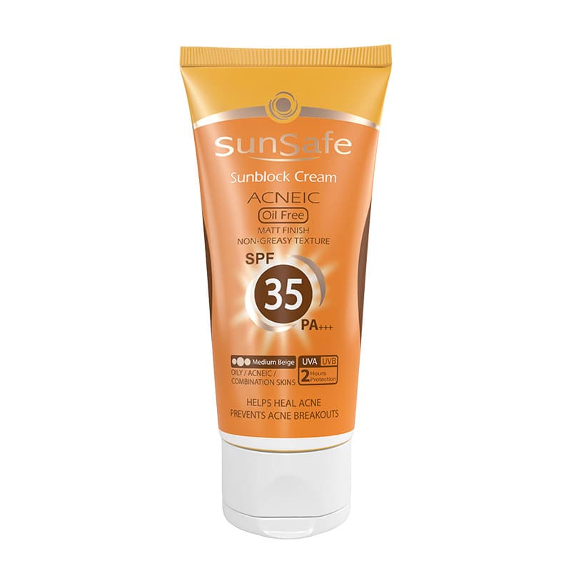 کرم ضد آفتاب فاقد چربی SPF 35 سان سیف حجم 50 میل رنگ بژ متوسط